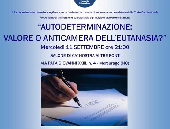 Convegno su eutanasia dell'11 settembre 2019