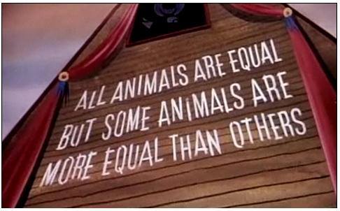 Il fienile della Fattoria degli Animali di Orwell, dove è scritto tutti gli animali sono uguali, ma alcuni sono più uguali degli altri