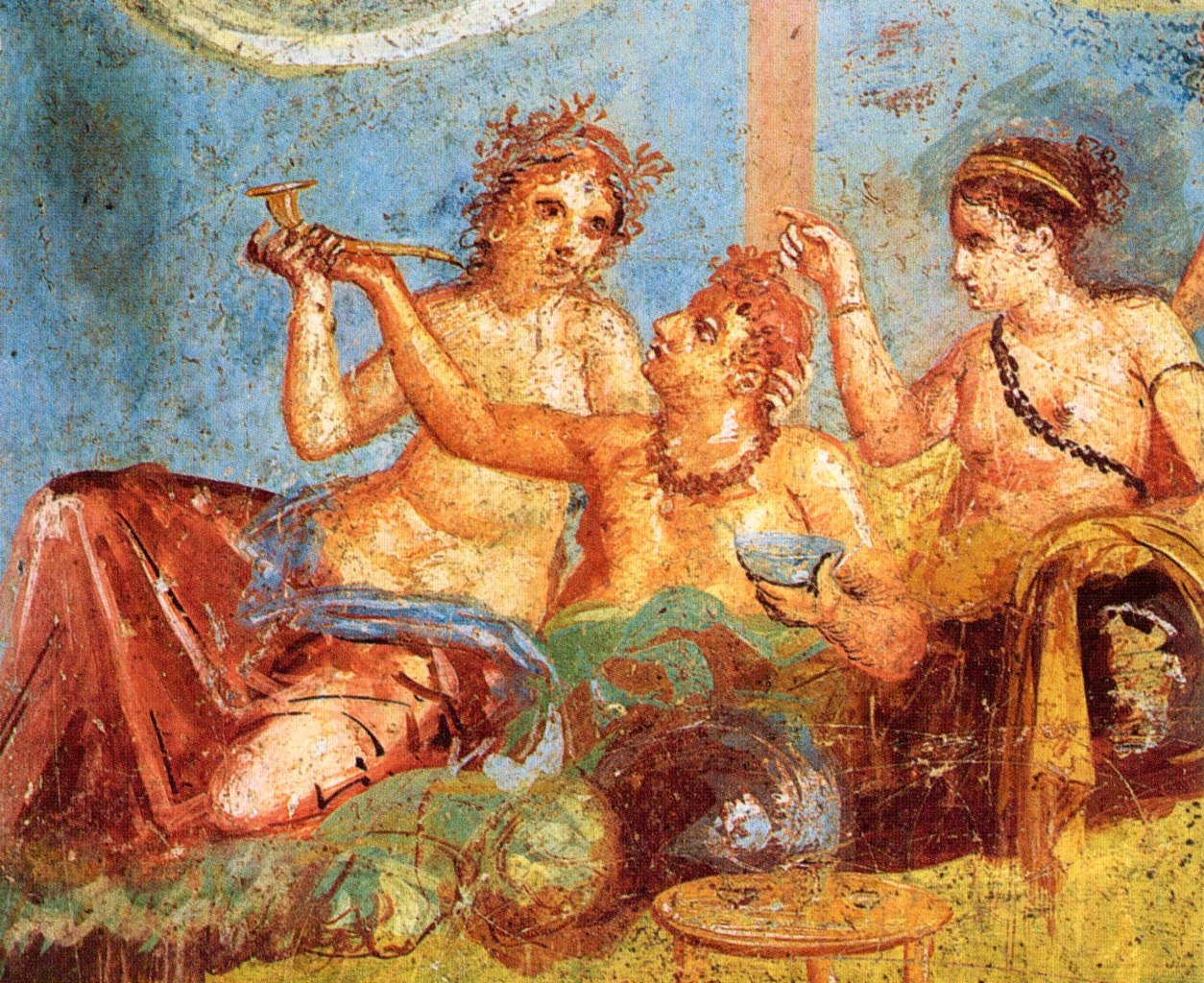 Affresco pompeiano che ritrae un banchetto, nella cd. casa degli amanti