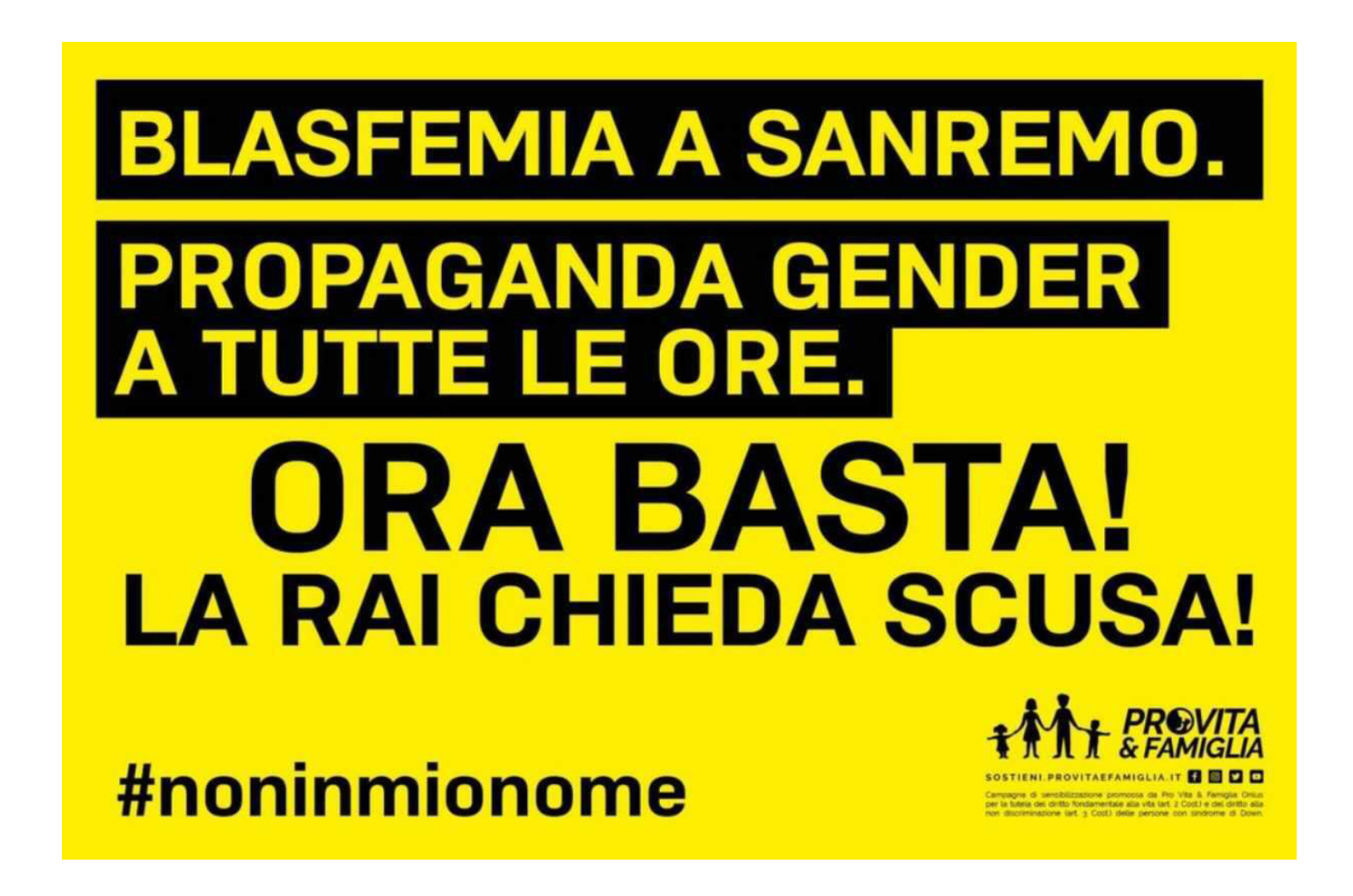 Rai, Pro Vita & Famiglia: «Via Amadeus e Salini dalla Rai! Saxa Rubra e Viale Mazzini circondati da manifesti e camion vela contro blasfemia e gender» 1