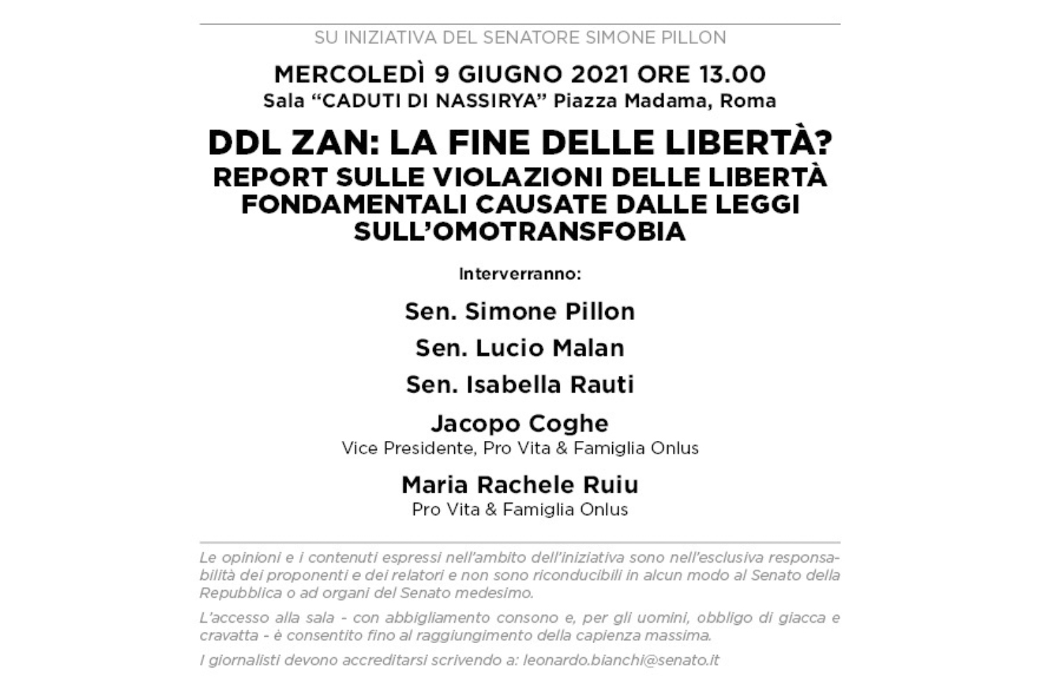 Ddl Zan: la fine delle libertà? Presentazione del Report sulle violazioni delle libertà fondamentali causate da leggi sull'omotransfobia 1