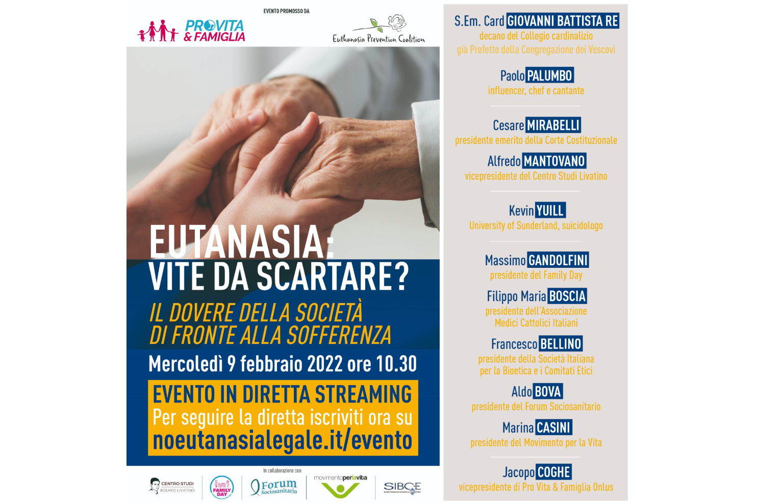 Eutanasia. Pro Vita & Famiglia: «Grande evento per la Vita con giuristi, medici e società civile per denunciare le derive della cultura dello scarto» 1