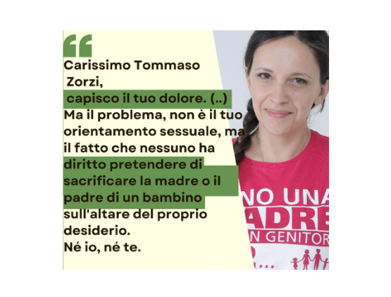 Caro Tommaso Zorzi, capisco il tuo dolore. . . Ma nessuno può sacrificare la madre o il padre di un bambino 1