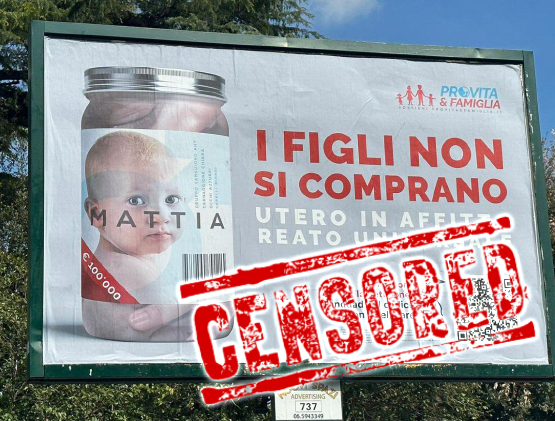 Comune di Roma censura i nostri manifesti contro l'utero in affitto 1