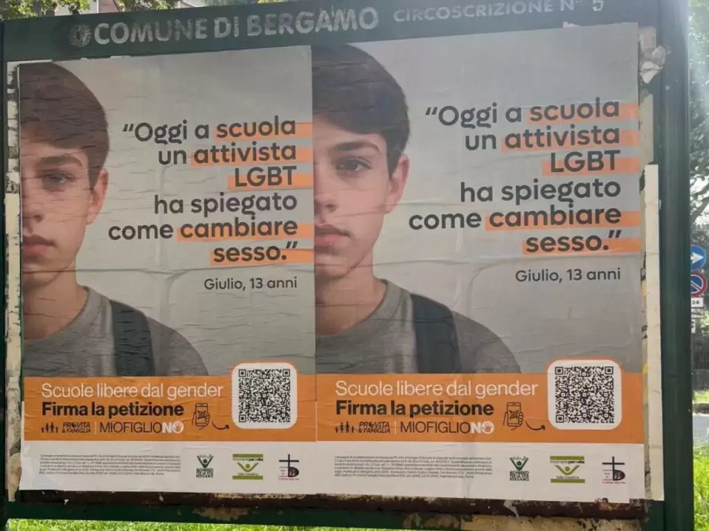 Coperti nostri manifesti contro il gender a Bergamo ma erano stati approvati. Da PD, Arcigay e Non una di Meno macchina del fango 1