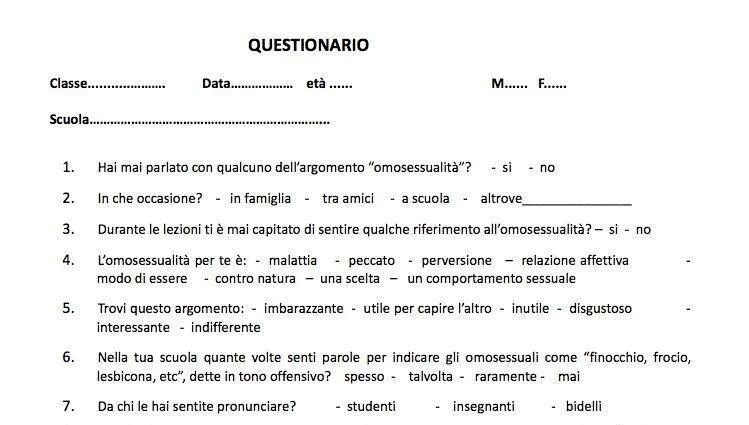 Questionario nelle scuole: stana l’omofobo tra di noi! 1