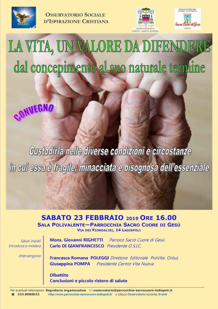 Locandina dell'evento sulla vita come valore