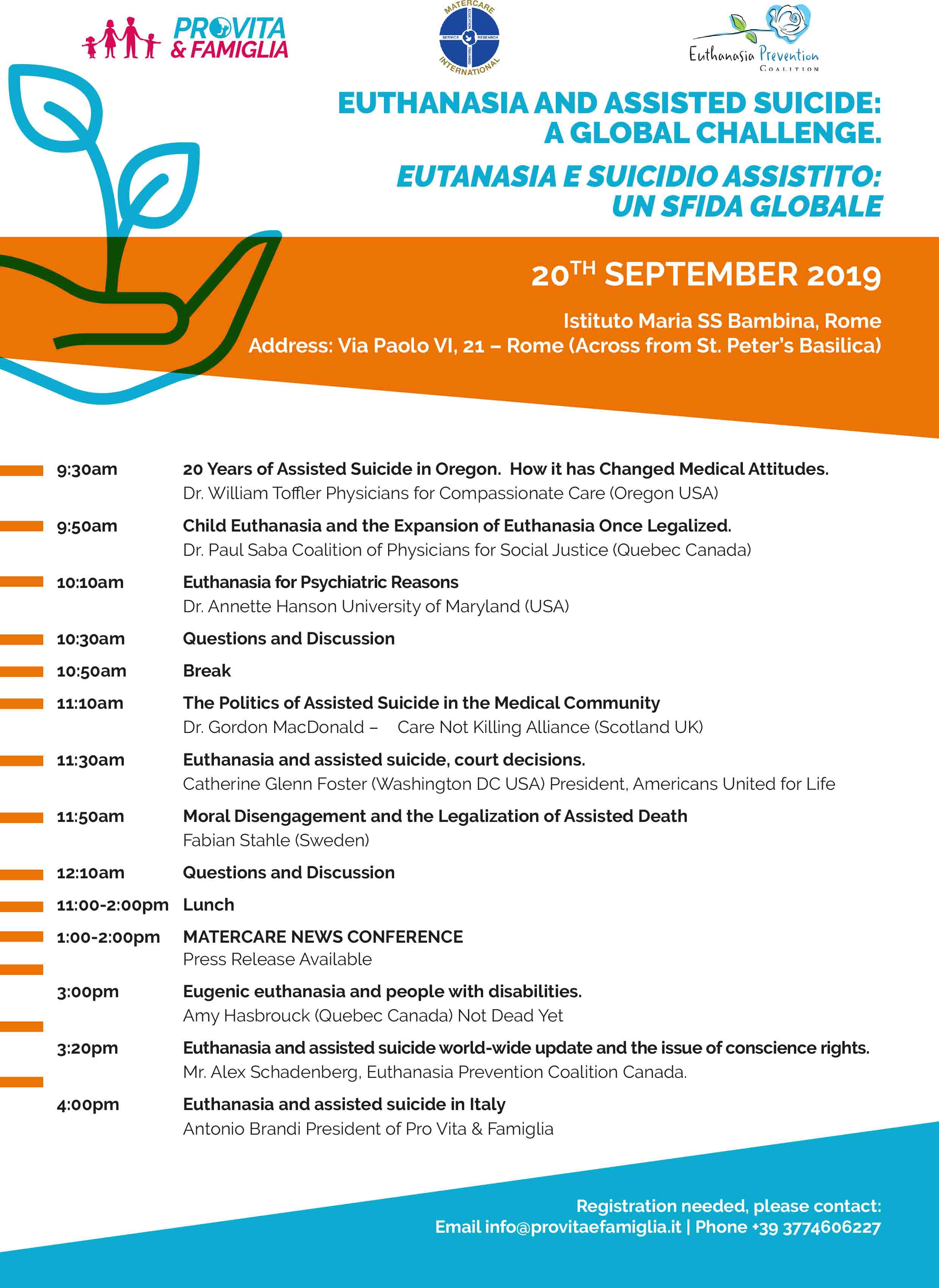 Programma Convegno contro l'eutanasia del 20 settembre 2019