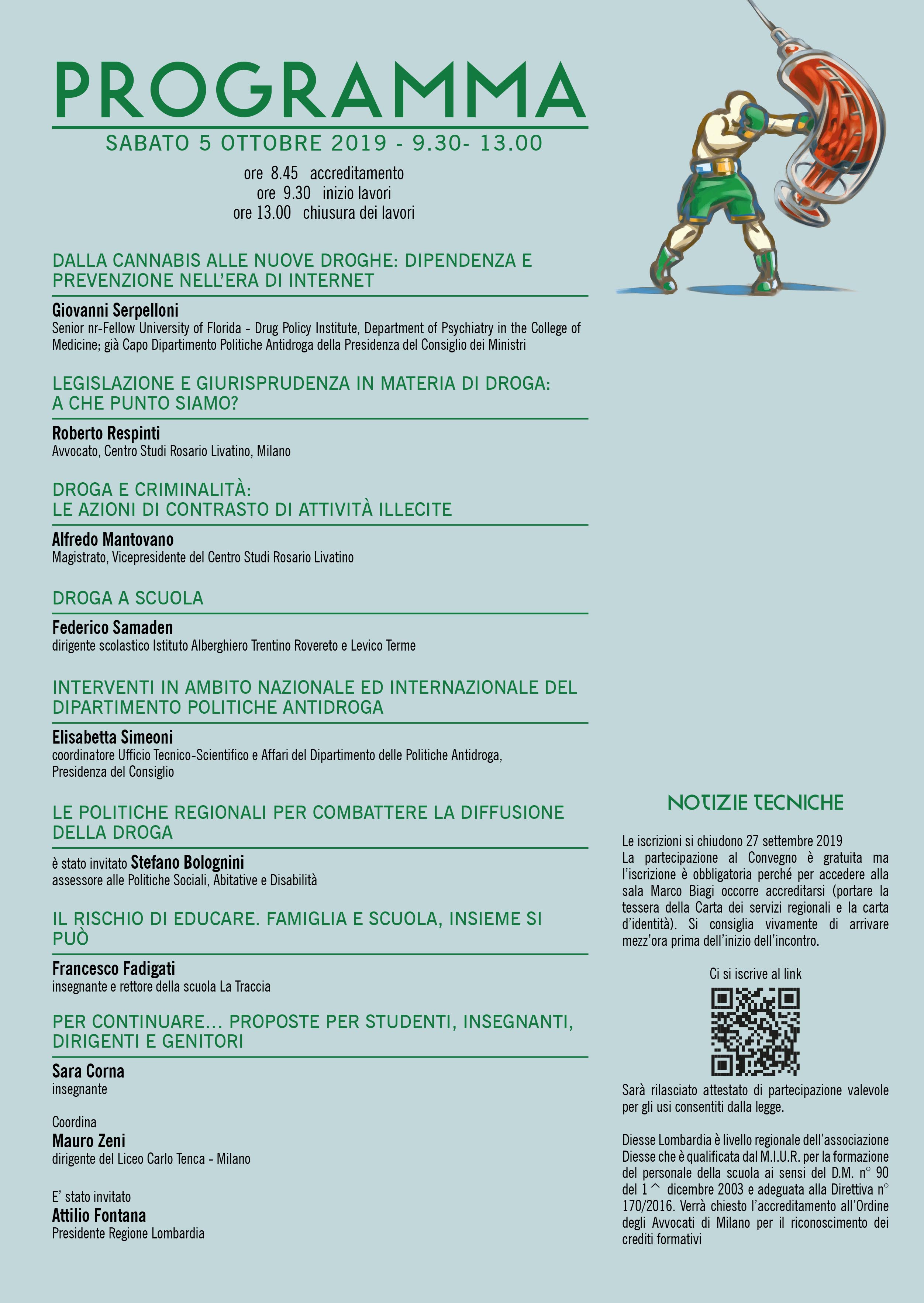 Programma evento contro le droghe della regione lombardia